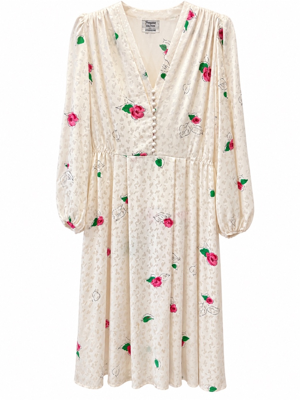 Francesca's Collections Cream Midi Dress with Pink Rose Print